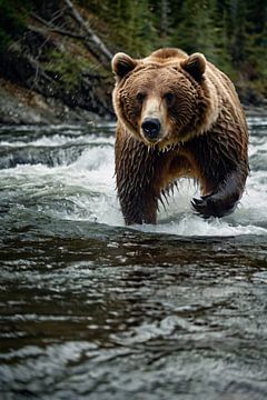 Grizzlybeer in wilde natuur van Imperial Art House