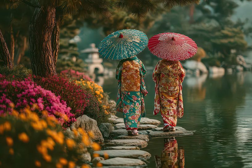 Picturesque Japanese art with Geisha by Egon Zitter