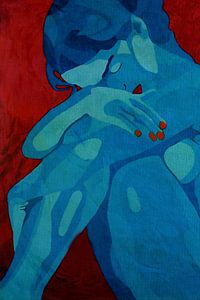 Nackt in Blau und Rot