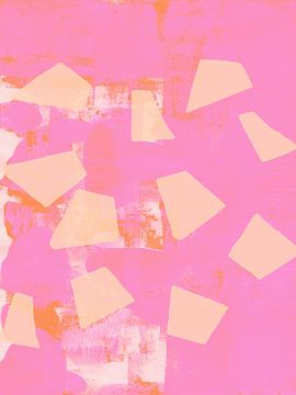 Modern abstract art. Shapes on neon pink by Dina Dankers