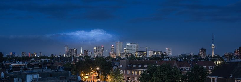 Skyline van Rotterdam vanaf een dakterras.  by Wim van de Water