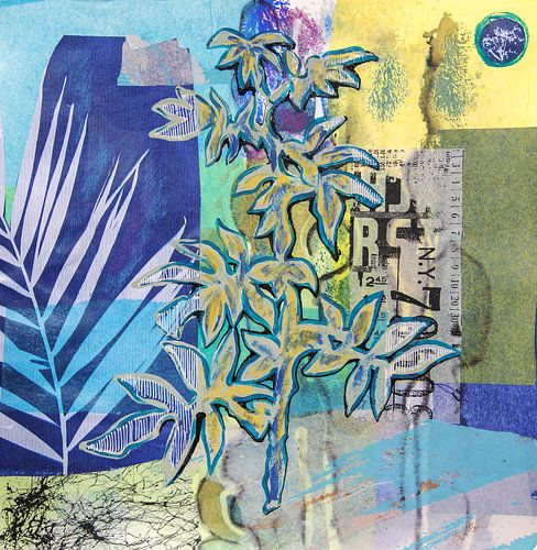 Illustratie van planten en bloemen in collagestijl