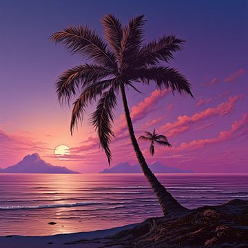 Palmboom zonsondergang roze van TheXclusive Art