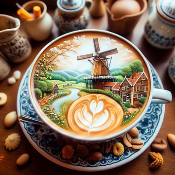 Cafe Latte dorpje met molen van Digital Art Nederland