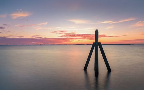 The dolphin at Oostmahorn at sunrise on Lauwersmeer lake in the province of Friesland by Marga Vroom
