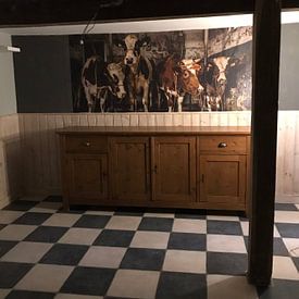 Customer photo: Dutch cows in an old barn by Inge Jansen, as wallpaper