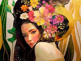 Retro female portrait with flowers by Studio Pieternel