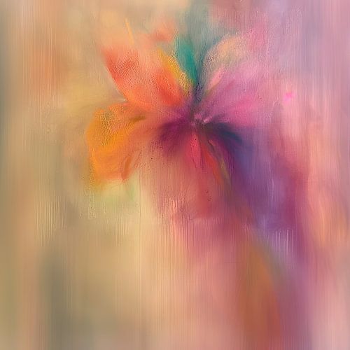 Modern abstracte bloem in pastelkleuren en neon accenten