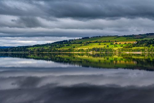 View of hills from Cromarty Bridge in Scotland.