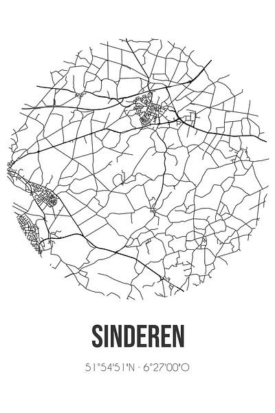 Sinderen (Gueldre) | Carte | Noir et blanc par Affiches de lieux
