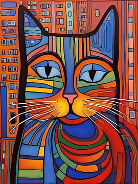 Kattenkunst in de stijl van Hundertwasser (Nr.1) van Vincent the Cat