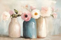 Stilleben mit Blumen in Pastellfarben