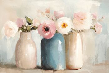 Stilleben mit Blumen in Pastellfarben