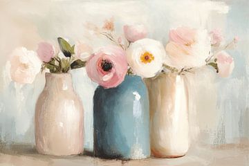 Stilleben mit Blumen in Pastellfarben von Japandi Art Studio