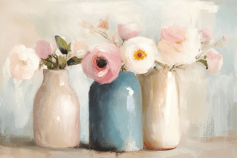 Nature morte avec des fleurs aux couleurs pastel par Japandi Art Studio