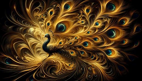 Majestueuze pauw in zwart en goud