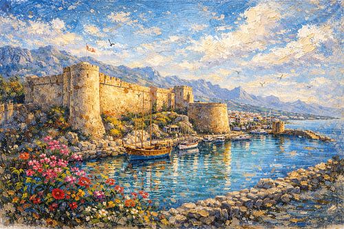 Het kasteel van Kyrenia, Cyprus, een impressionistisch schilderij.