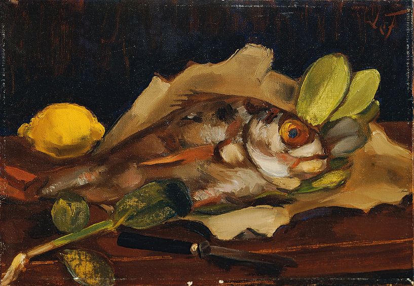 Fish still life with lemon, Henri Victor Gabriel Le Fauconnier by Masterful Masters