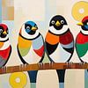 Peinture d'oiseaux | Quatuor d'oiseaux sur Peintures accrocheuses