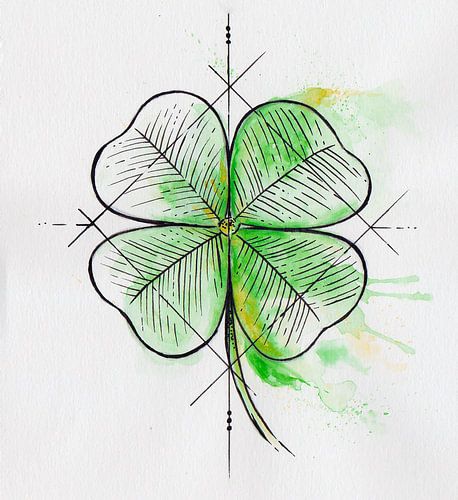 Aquarell vierblättriges Kleeblatt