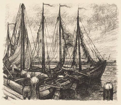 Vissersschepen in een haven, Otto Hanrath, 1923
