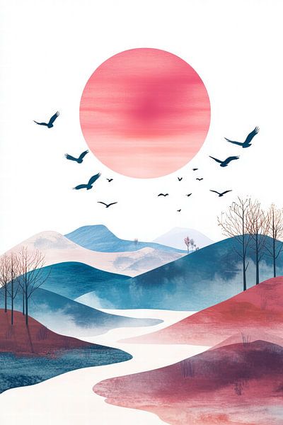 Paysage coloré avec soleil par Poster Art Shop