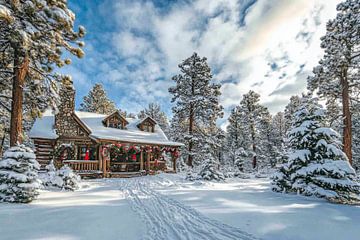 Besneeuwde hut van Poster Art Shop