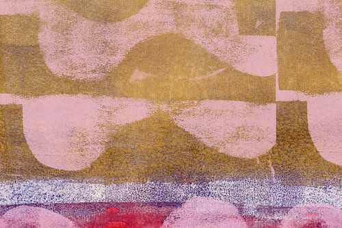 Abstract minimalistisch landschap in roze, goud en rood van Dina Dankers