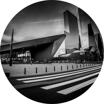 Centraal Station met zebrapad (zwart-wit) van Prachtig Rotterdam
