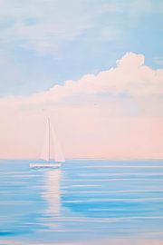 Voilier sur plan d'eau calme - couleurs pastel sur Poster Art Shop