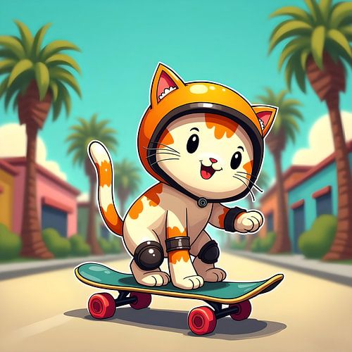Schattige kat op een skateboard