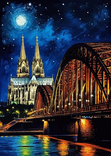 Hohenzollernbrücke en Dom van Keulen bij nacht 2