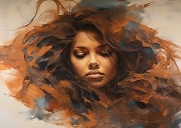 Abstract portret van een vrouw (Mixed Media 17) van Ralf van de Sand