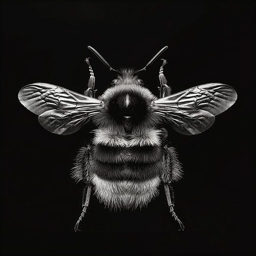 black and white portrait of a bumblebee