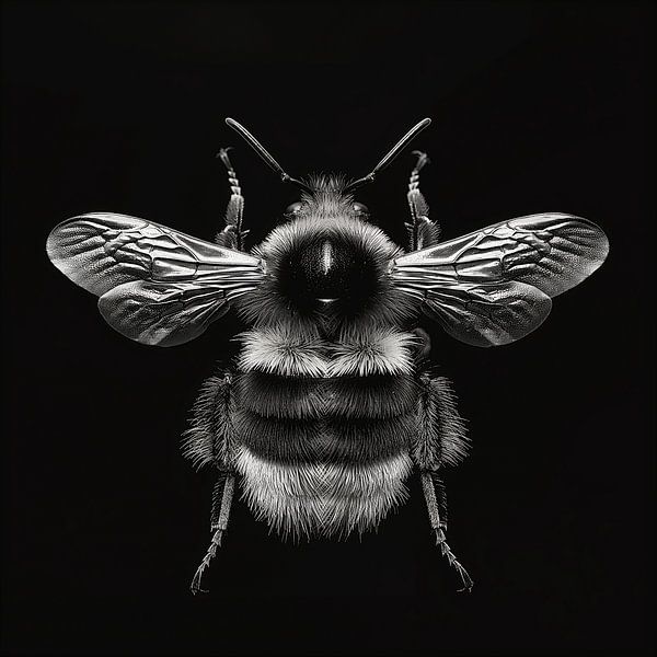 black and white portrait of a bumblebee by Margriet Hulsker
