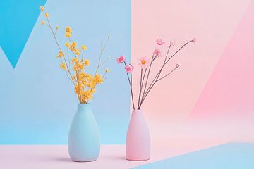 Colourful vases with spring flowers by Poster Art Shop