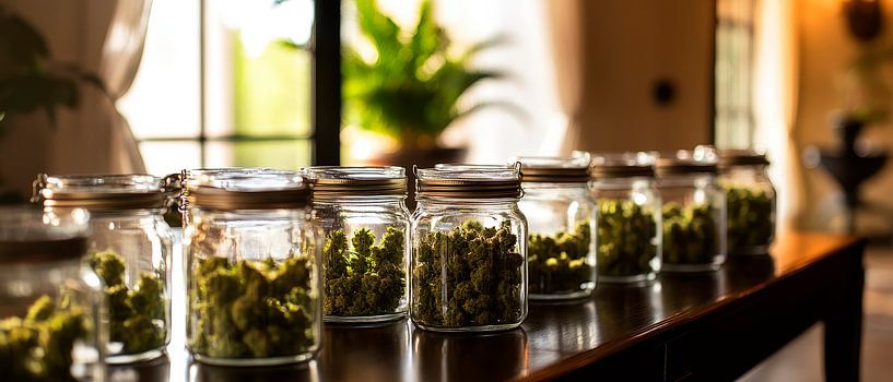 Gläser mit frischen Kräutern im Licht von Poster Art Shop