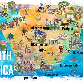Illustrierte Karte von Südafrika – Safari-Reiseerinnerung als Druck, Wanddekoration für Kapstadt, Geschenk aus Afrika von Markus Bleichner