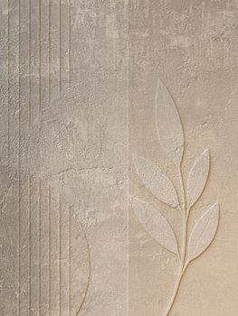 Soft Sand Botanical Reliëf – Beige Abstractie met Bladmotief