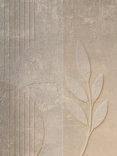 Soft Sand Botanical Relief - Beige Abstraction with Leaf Motif