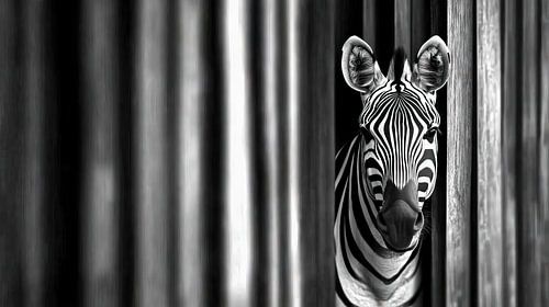 Zèbre derrière une clôture en bois - jeu d'ombre et de lumière