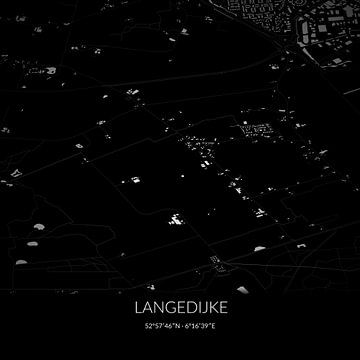 Zwart-witte landkaart van Langedijke, Fryslan. van Rezona