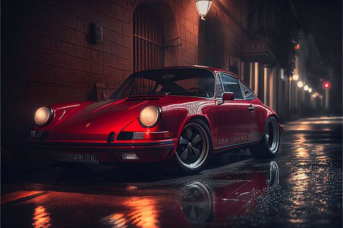 Red Porsche 911 in the night