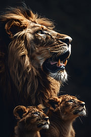 Un père lion avec ses deux petits sur MNS Designs