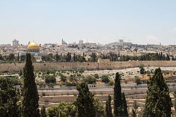 Uitzicht op de oude stad - Jeruzalem van Lotte Sukel