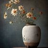 Old vase on table with flowers | Still life by Digitale Schilderijen