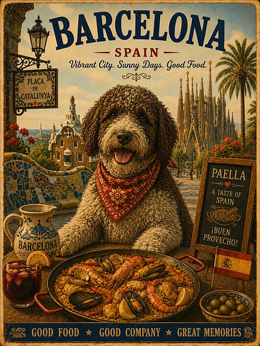 Spaanse waterhond in Barcelona