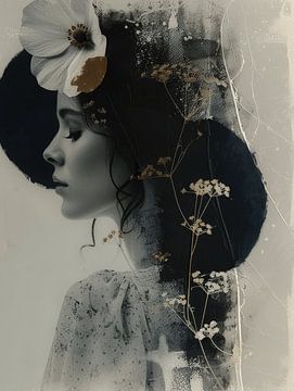 Modern chic, portrait combined with botanical elements by Carla Van Iersel