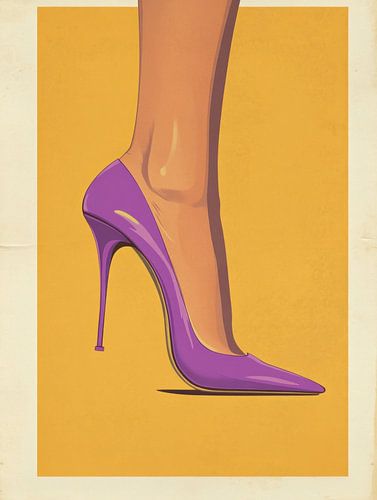 paarse pump met oker gele achtergrond.