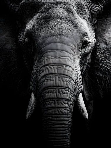 Majestueuze olifant in zwart-wit
